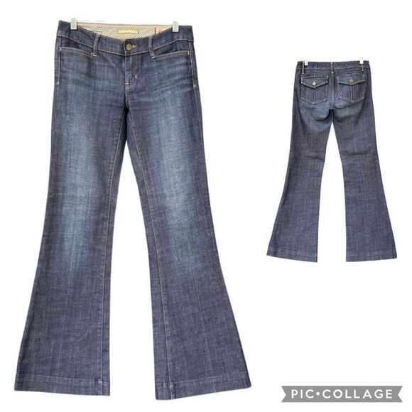 GAP Y2K Style Blue Jeans Women’s Size 2 Low Rise Flare Leg Flap Pocket Dark Wash - Picture 1 of 8